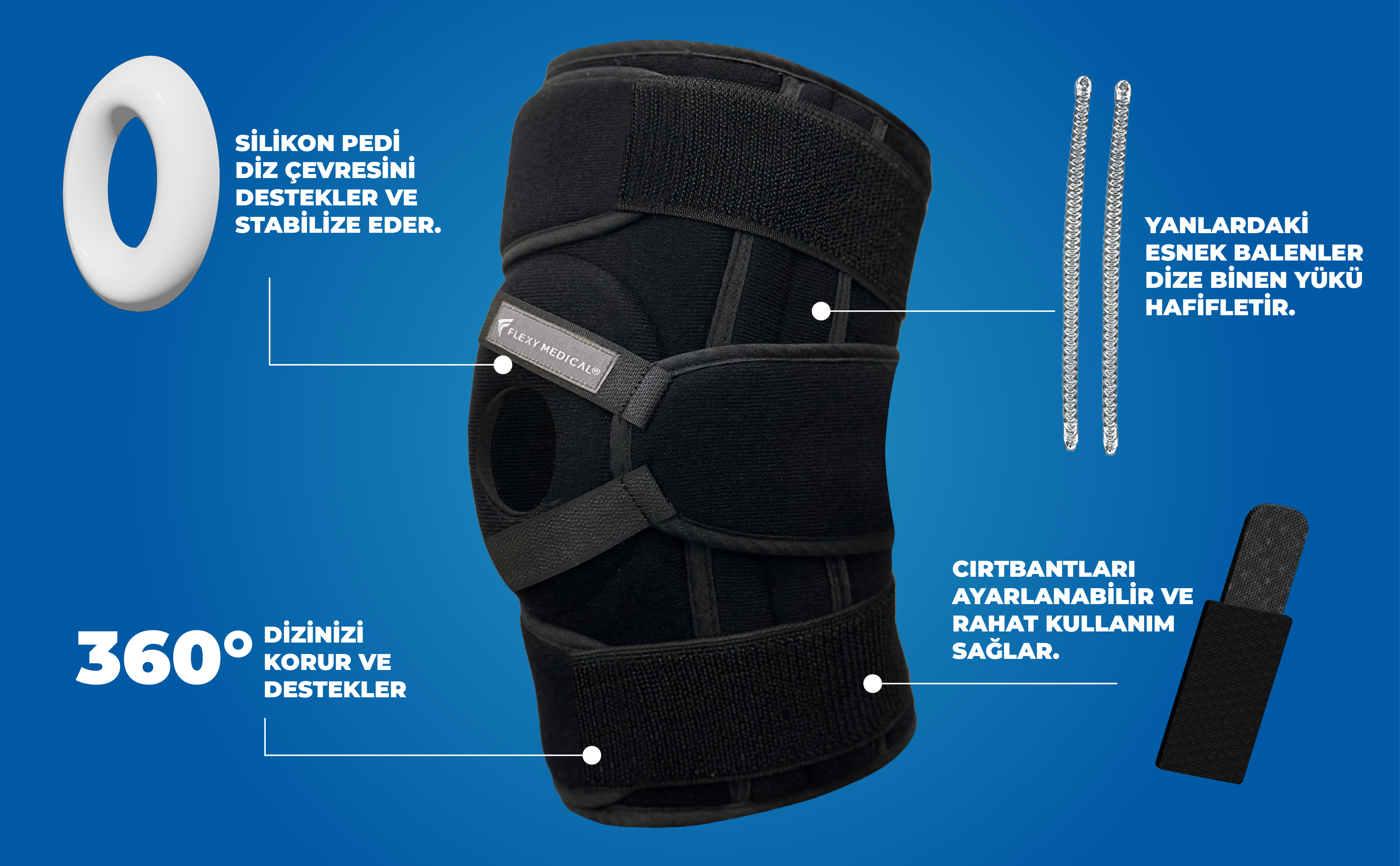 FlexyActive&trade; Diz Ağrısı i&ccedil;in Silikon Patella Ligament Destekli Ayarlanabilir Dizlik, Menisk&uuml;s Yırtığı, Artrit, Diz Ağrısı, Eklem Ağrısı, Bağ Yırtılması, Kas ve Eklem Koruması Sağlar